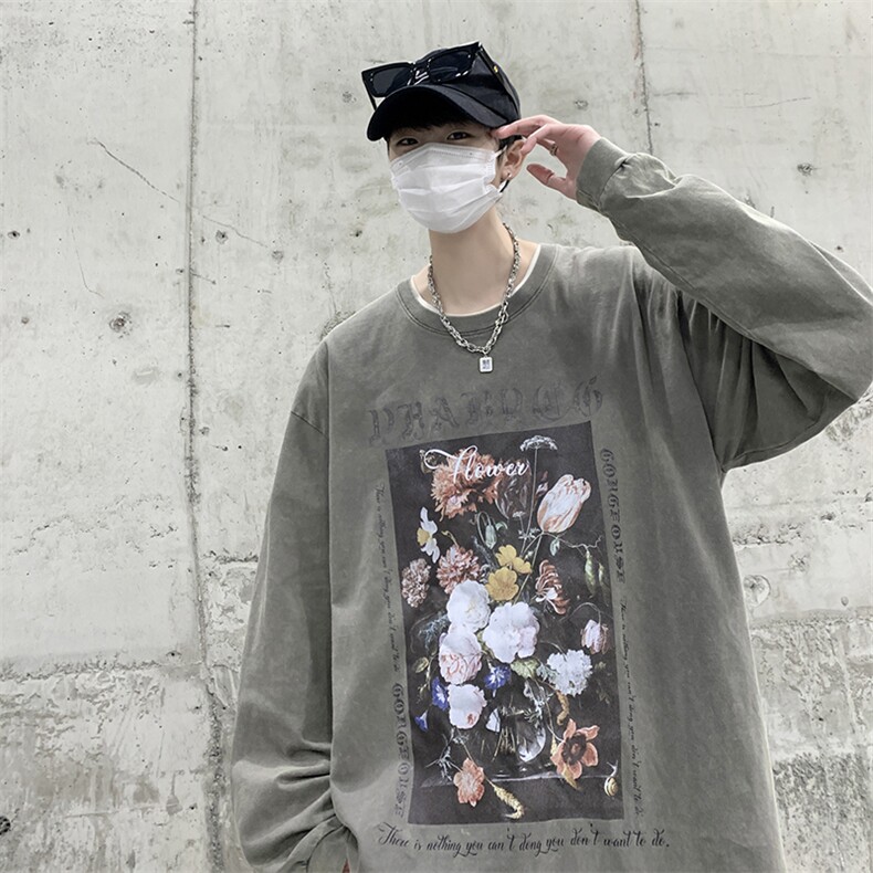 直播品质重磅纯棉美式蜡染水洗做旧潮牌宽松长袖t恤CT271特P38,男装T恤,电商A486