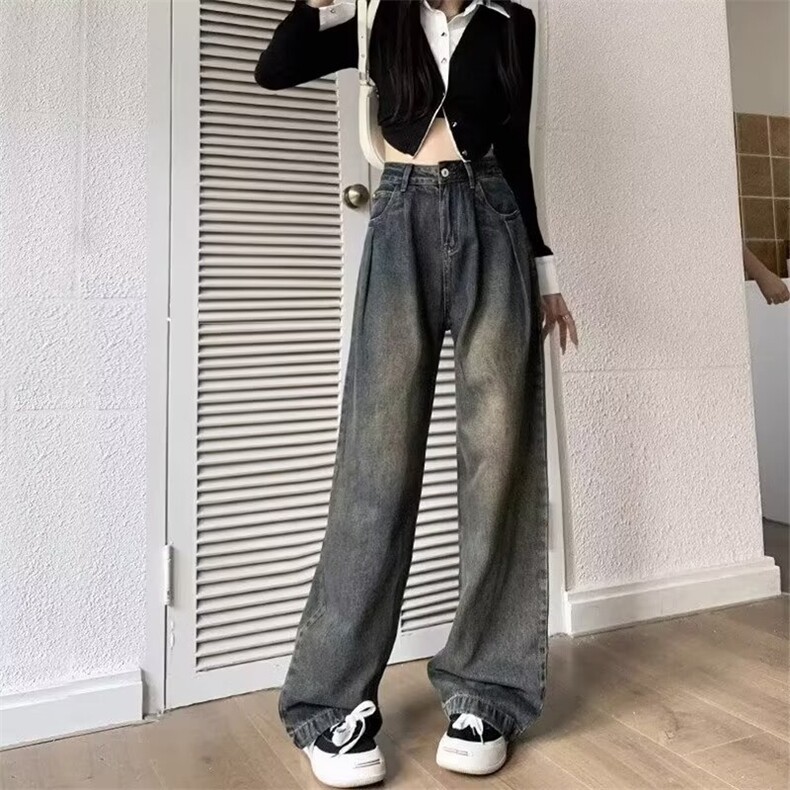 男女牛仔裤大码复古阔腿牛仔裤美式高腰宽松显瘦直筒裤NZK565网图,男装牛仔裤,星座302B-3