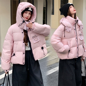 现货可推2025冬装新款气质加厚白鸭绒保暖短款连帽羽绒服女图片