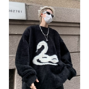 美式软糯毛衣男仿貂绒休闲百搭慵懒风情侣宽松针织衫男M560/P55图片