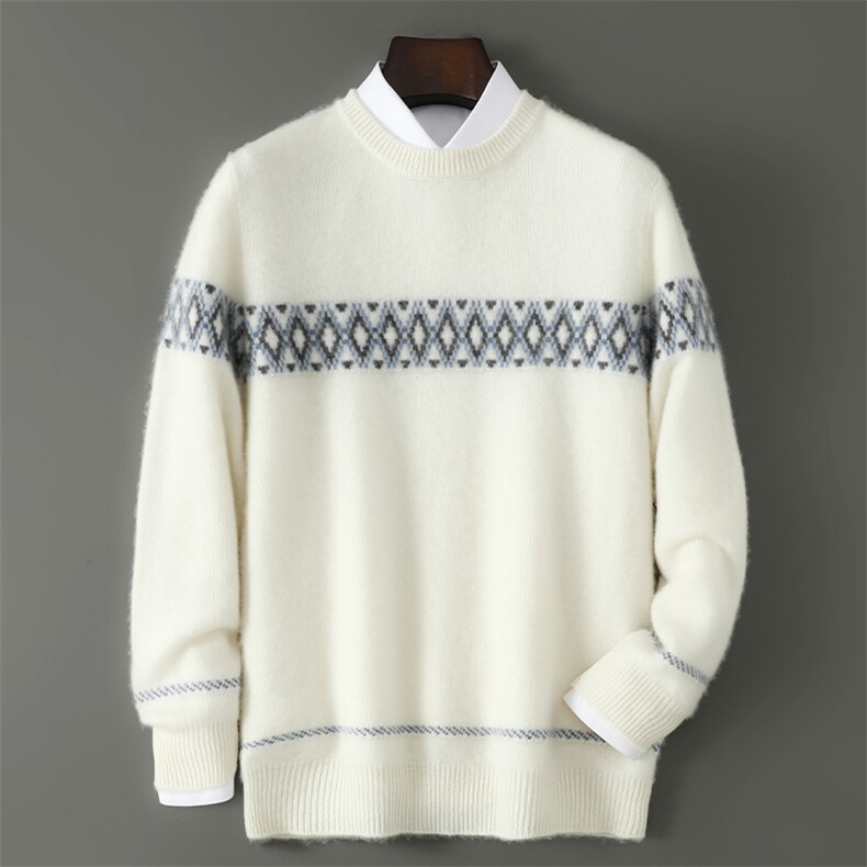 2025百搭时尚简约圆领拼色花纹羊毛衫，男装羊毛衫，千国羊绒
