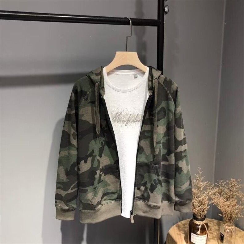 经典迷彩外套欧美风情侣款春秋休闲宽松开衫纯棉连帽卫衣男女，女装短外套，星座506A