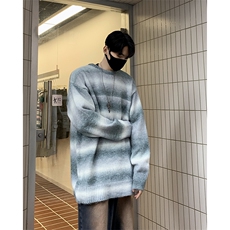 秋冬渐变条纹圆领毛衣男高街复古潮流宽松慵懒针织衫M1663-P56，男装针织衫/毛衣，星座512-4
