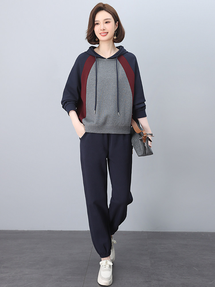 品牌专柜款春装新款韩版大码拼色两件套运动服休闲套装,女装套装/套裙,忆绮罗