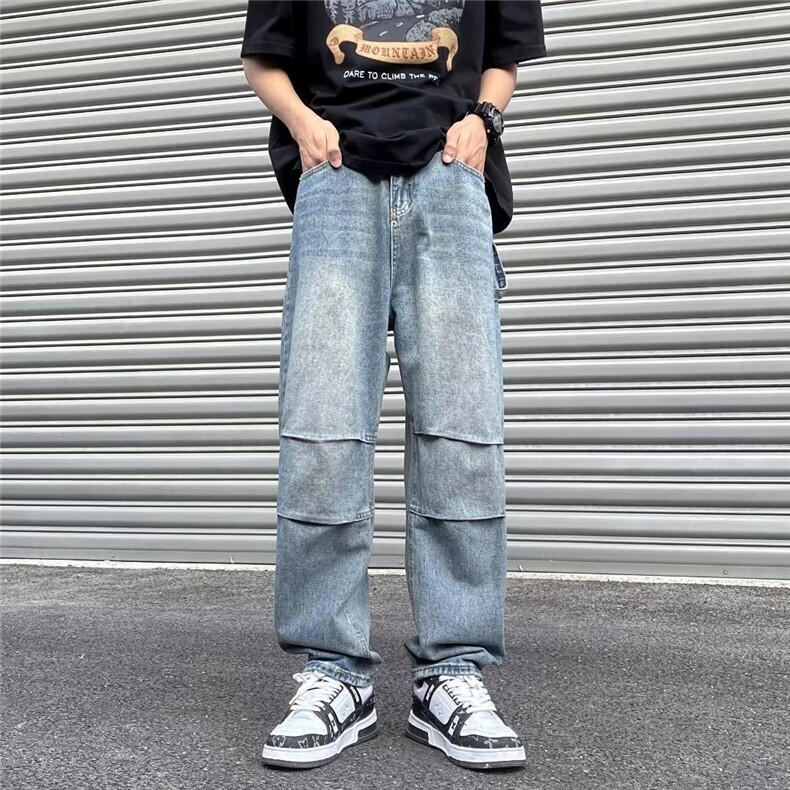潮宽松简约百搭直筒牛仔裤男夏季美式小众设计感长裤N0083-P43,男装牛仔裤,星座308B-1
