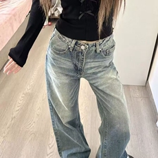 高腰微喇牛仔裤女2026年夏季新款美式辣妹弹力修身显瘦垂感拖地裤，男装牛仔裤，星座218-8