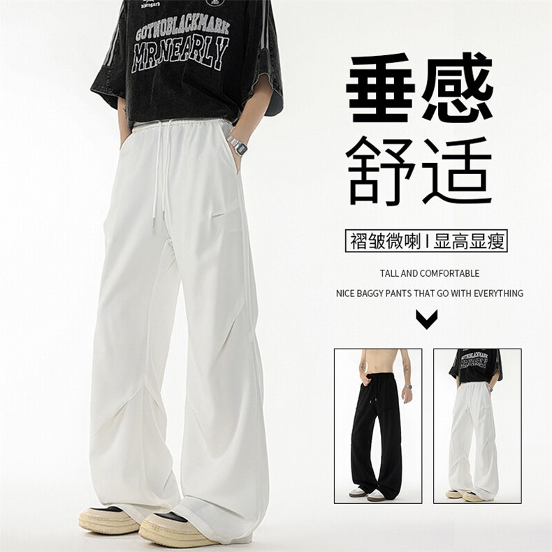 西裤面料垂感好!垂坠感休闲裤子男夏季薄款褶皱美式直筒KZ062P50,男装休闲裤,电商B312