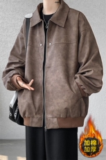 8XL-M美式复古大码皮衣外套男冬加厚棉服夹棉皮袄子棉衣JK006P95，男装皮衣，电商B312