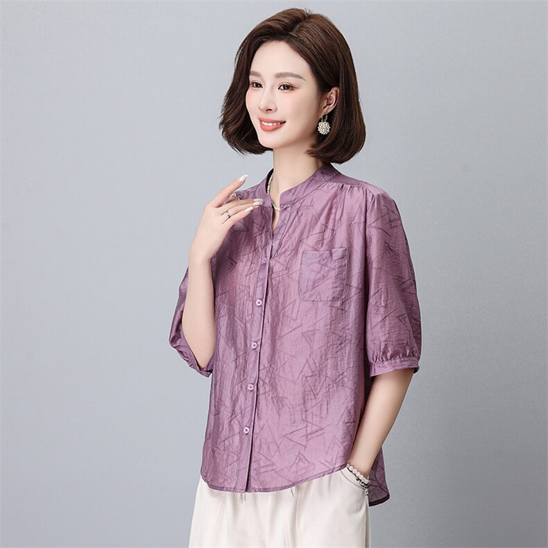天丝衬衫女2025夏季新款时尚宽松中年妈妈洋气减龄亚麻,女装蕾丝衫/雪纺衫,悦见她