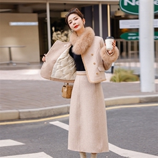 2023冬季小香风套装裙女狐狸毛领，女装套装/套裙，秋水欣儿
