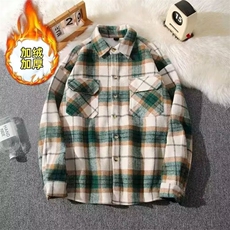 格子外套男春秋季美式复古加绒衣服高中生翻领衬衣夹克HH1034P58，男装夹克，星座1013-5
