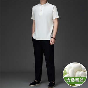 GBN833-7夏季风唐装纯香云纱短袖爸爸装套装图片
