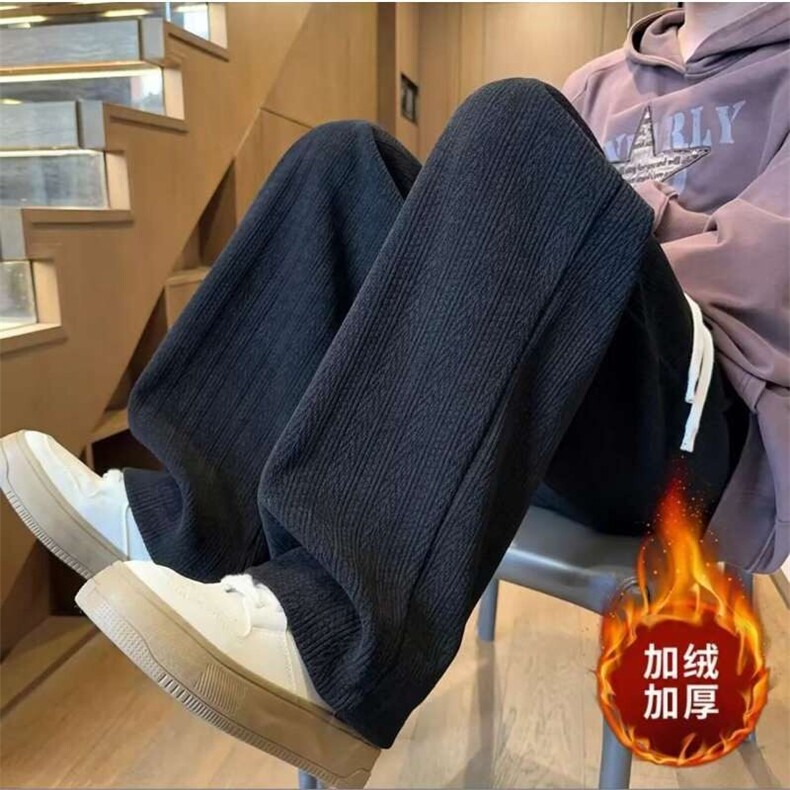 麦穗纹松弛感裤子男款春秋季宽松美式复古垂坠感潮牌拖地休闲长裤图片