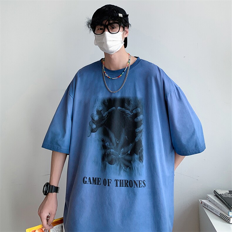新款短袖港风模特潮牌纯棉手感落肩宽松胖子T恤TC3125-P33控48,男装T恤,星座717