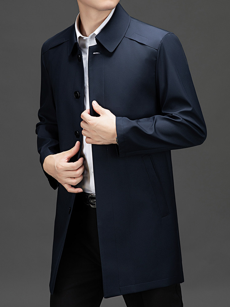 XL-F1322春秋新款男士中长款风衣翻领外套简约通勤商务男装,男装风衣,电商B360