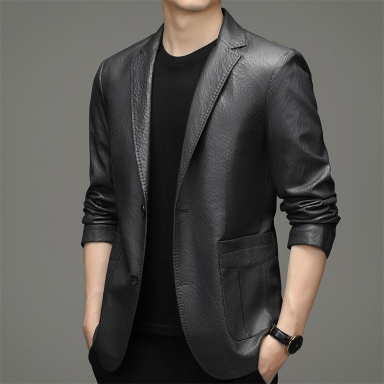 2023新款皮衣西装男士小西服帅气夹克商务休闲春秋季皮衣中年外套,男装西服,电商B212（原钱塘6029）
