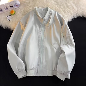 不规则外套棒球服男女情侣春季美式潮牌宽松飞行员夹克HJ488-P65图片
