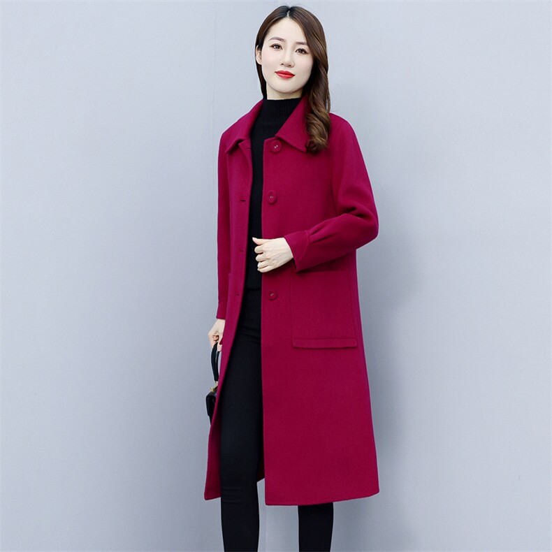 秋冬新款双面羊绒大衣简约时尚气质百搭中长款羊毛外套,女装双面呢大衣,媚琳依坊
