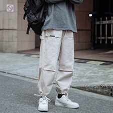 2021秋季新港风大码男复古直筒阔腿抽绳束脚休闲裤九分裤K262-P50，男装休闲裤，电商A001