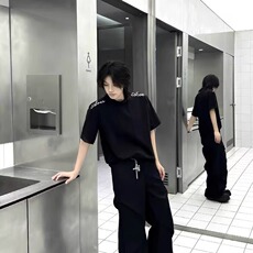 美式复古重工字母刺绣短袖T恤男女半袖潮流夏季潮牌HTX195，男装T恤，星座208-5