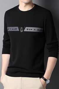 春秋季纯色卫衣中年男士套头印花打底衫男长袖圆领薄款上衣服图片