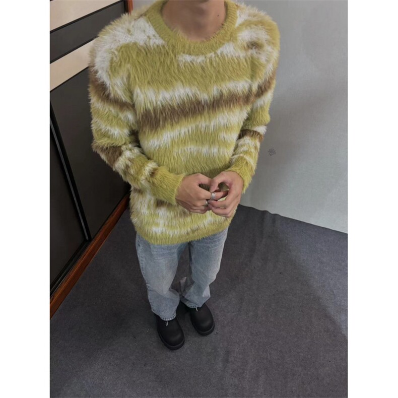 冬季仿貂毛圆领毛衣男款街头宽松休闲百搭软糯针织上衣潮MY116,男装针织衫/毛衣,星座1116A（原606A-3）