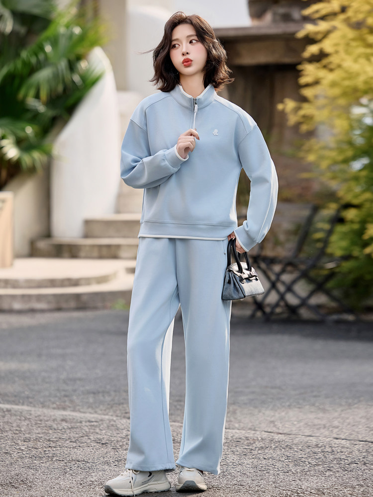 2025新款春装休闲刺绣半拉链卫衣两件套,女装卫衣/绒衫,梦懿尔