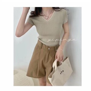 99088冰丝V领短袖图片