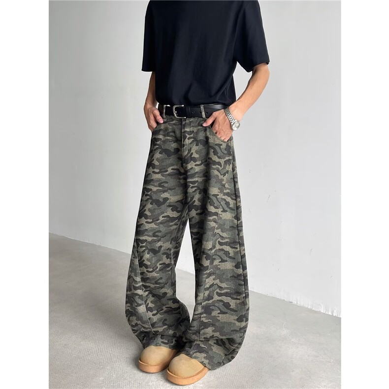 美式复古多口袋迷彩弯刀牛仔裤高街辣妹宽松工装裤子N07851-P50，男装牛仔裤，星座308B-2