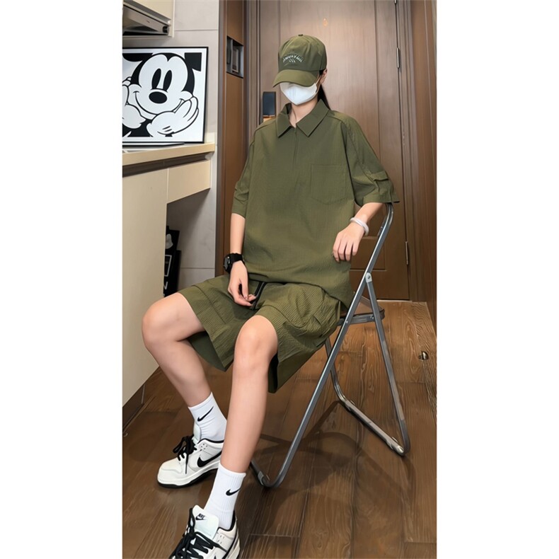 量大优供视频泡泡纱polo衫套装短袖短裤男XH77TZ-特P50,男装牛仔裤,电商B367