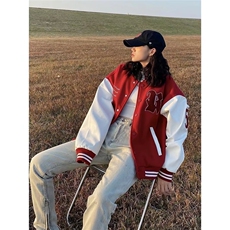 美式复古字母刺绣高街vibe风棒球服夹克男情侣外套218-8WT963P65，男装夹克，星座218-8