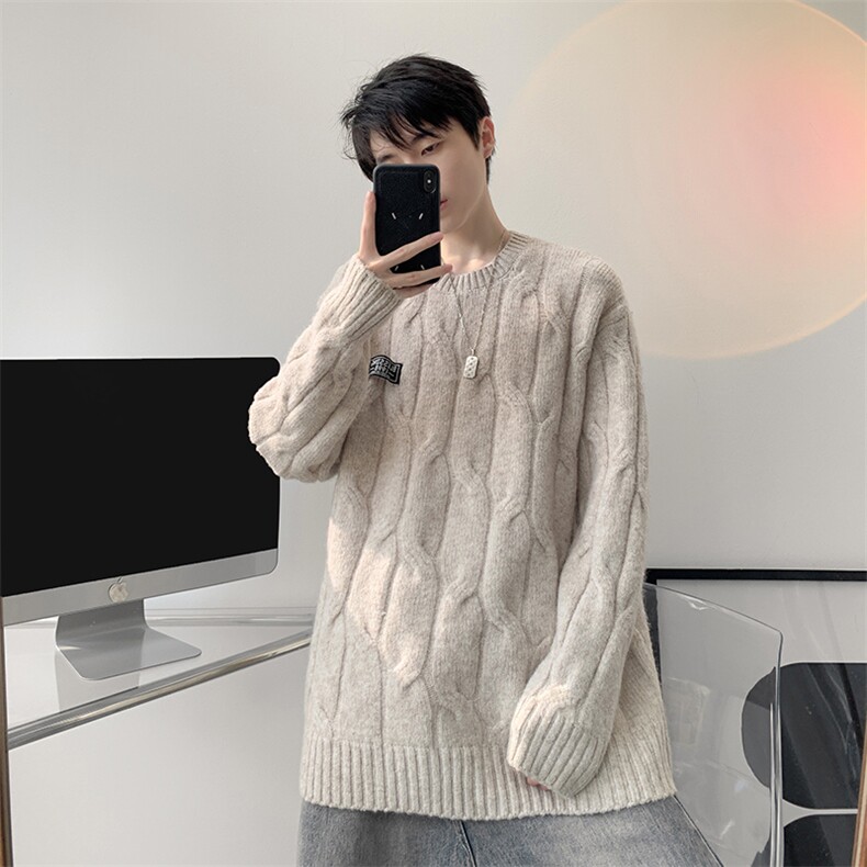 8XL-M圆领毛衣男秋冬慵懒风宽松情侣装麻花针织羊毛衫MY19004P68,男装针织衫/毛衣,电商B312