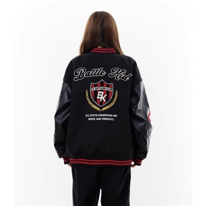 美式复古徽章字母印花潮牌外套女秋季学院风宽松休闲棒球服图片