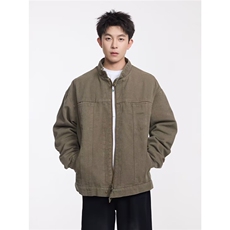 JK25-P70美式复古重磅水洗帆布哈灵顿外套男春秋立领设计感，男装T恤，电商B323A