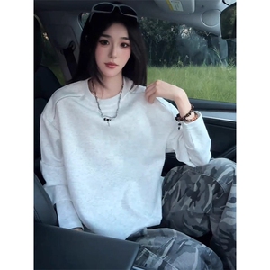 抖音得物高品质 26春装设计感长袖打底衫纯色拉链肩圆领卫衣W123图片