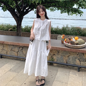 新中式国风白色刺绣半身裙套装女夏2025新款两件套独特漂亮超好看图片