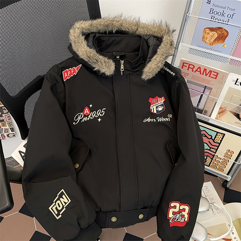 可脱卸帽毛领绣花开衫棉衣男女连帽长袖男装XZ212-1-QMY9053-P80，男装棉衣，星座212-1