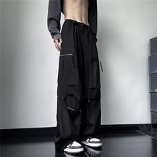 街头阔腿工装长裤男秋季新款高腰大口袋设计松束脚裤K2810P60，男装休闲裤，星座1116-2