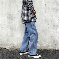 秋季牛仔裤男直筒宽松潮牌ins坠感阔腿休闲裤拖地长裤子G292-p40图片
