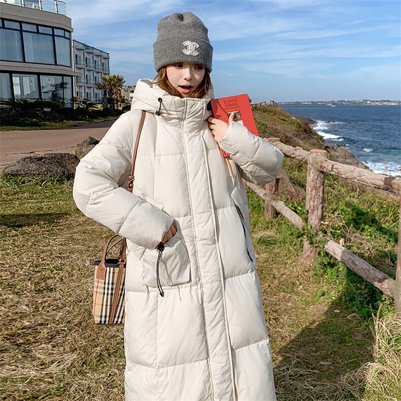 【新款现货】白色90白鸭绒长款连帽韩系羽绒服3370款P365K548,女装羽绒服,2C316