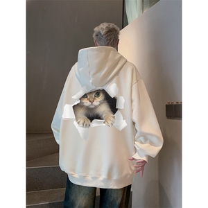 抖音品质秋季新款日系猫咪印花宽松连帽卫衣wlcm5002-特批35控59图片
