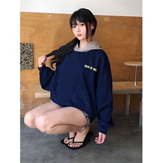 藏青色重磅连帽卫衣男春季高级感美式cleanfit硬挺短款情侣装外套，女装短外套，四季星座505