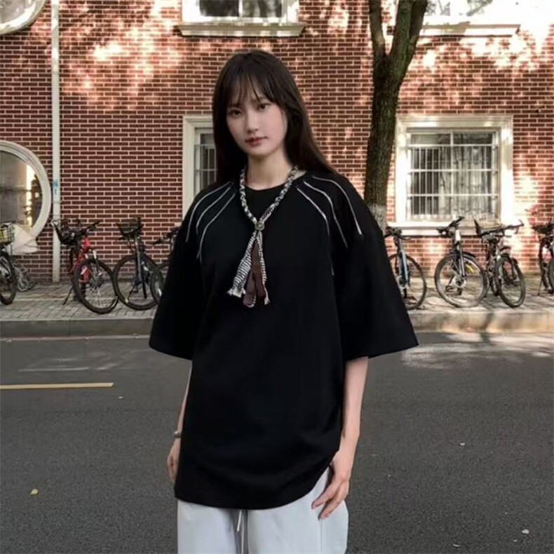 夏季美式高街ins重磅拉链装饰短袖T桖货号TX25172P35,男装T恤,电商A063