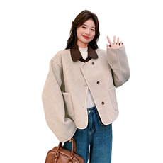 已出大货撞色毛呢短外套2D001-6720-P155-K238，女装毛呢外套，2D001