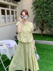 温柔风甜美浅绿色衬衫半身裙套装女夏2025新款独特漂亮显瘦两件套，女装套装/套裙，浙宝301
