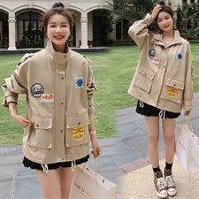 韩版卡其色外套女2025春季新款高级感网红炸街宽松休闲小个子上衣，女装短外套，帛香坊
