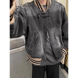 美式复古宽松水洗牛仔外套短款棒球服夹克休闲百搭夹克HH8348 P80图片