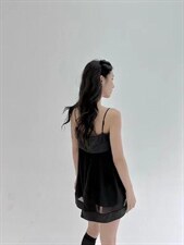 拼接雪纺吊带裙，女装背心吊带，HE