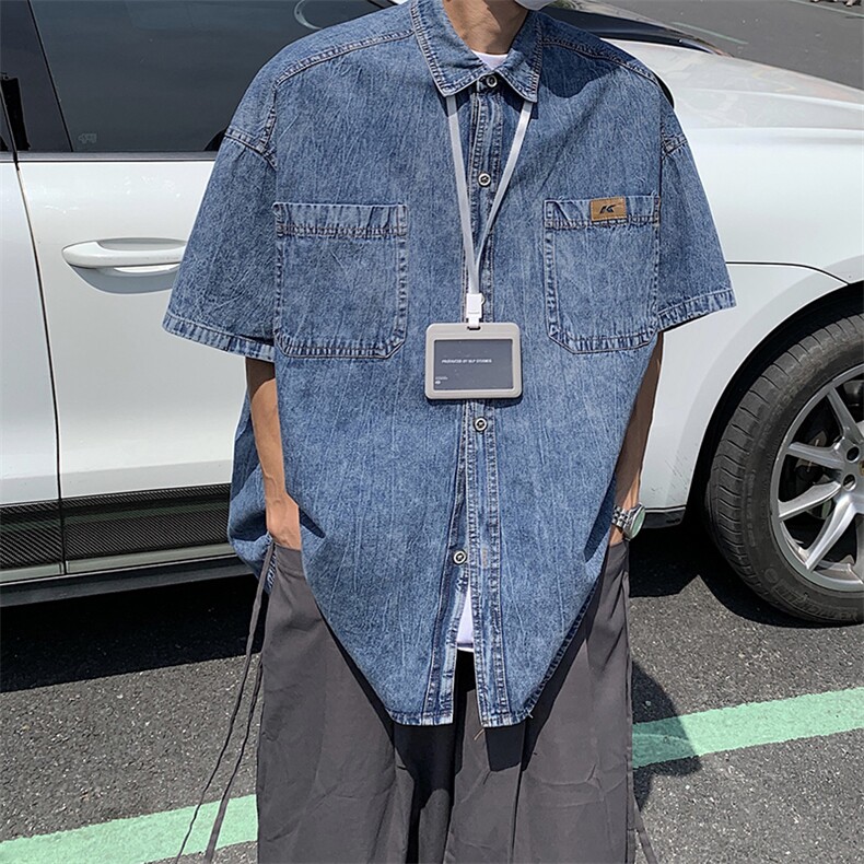 短袖牛仔衬衫男夏季美式潮牌情侣男装半袖寸衫CS025-P48,男装衬衫,星座308B-1