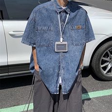 短袖牛仔衬衫男夏季美式潮牌情侣男装半袖寸衫CS025-P48，男装衬衫，星座308B-1